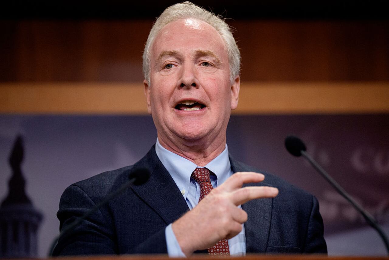 WASHINGTON, DC - MARCH 26: Sen. Chris Van Hollen (D-MD) speaks at a news conference on the Trump Administration's planned cuts to the Social Security Administration at the Capitol on March 26, 2025 in Washington, DC. The news conference comes a day after Frank Bisignano, U.S. President Donald Trump's nominee to be Commissioner of Social Security Administration, testified before the Senate Finance Committee and faced questions over proposed DOGE cuts and the agency's ability to process and distribute benefit checks. (Photo by Andrew Harnik/Getty Images)