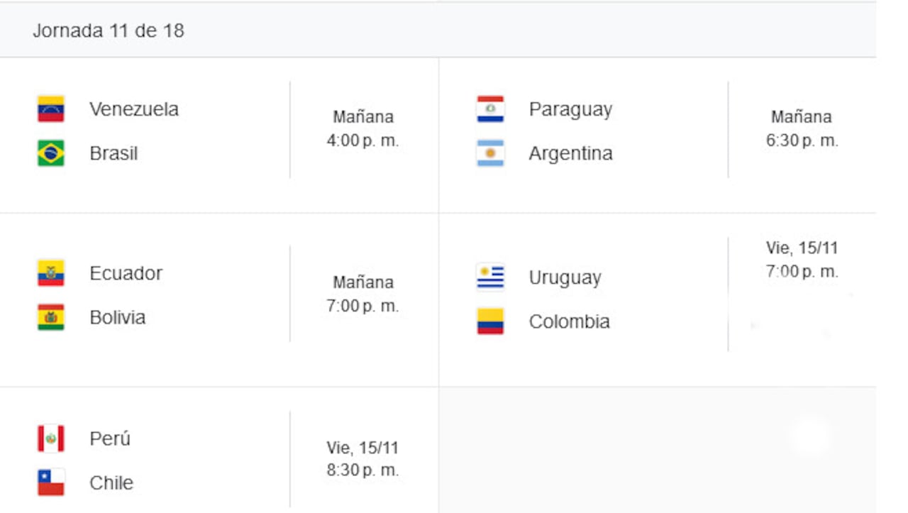 Jornada 11 de las eliminatorias suramericanas rumbo al Mundial United 2026