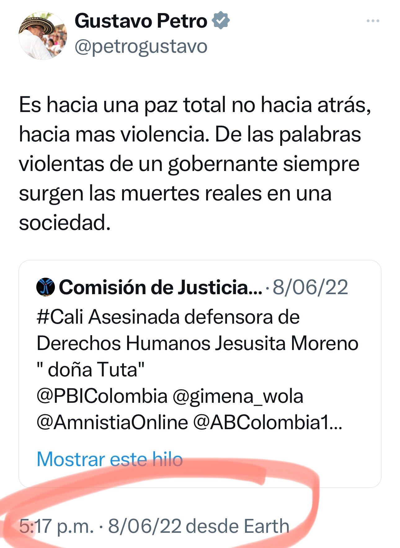 Gustavo Petro habló de Paz Total tras el asesinato de una líder chocoana.