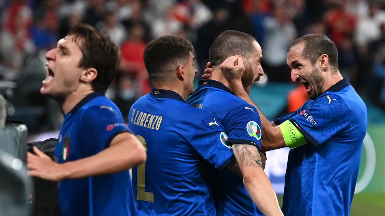 Celebración de Italia en el Wembley (Paul Ellis/Pool via AP)