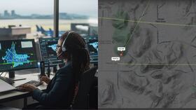 Imagen de Flightradar24 que muestra el cruce de trayectorias entre el vuelo 589 de United Airlines y un helicóptero militar en Santa Ana, California.