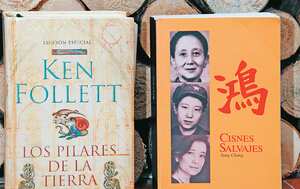 Libros: Los pilares de la tierra de Ken Follett. Cisnes salvajes de Jung chang: "los recomiendo". Foto: Paloma Villamil/14