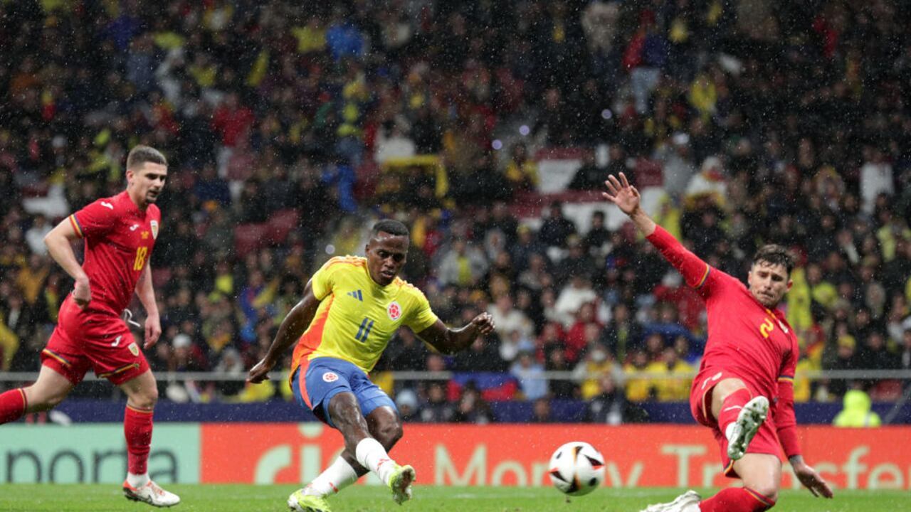 MADRID, SPAIN - MARCH 26: Jhon Arias of Colombia scores his team's second goal during the international friendly match between Romania and Colombia at Civitas Metropolitan Stadium on March 26, 2024 in Madrid, Spain. (Photo by Gonzalo Arroyo Moreno/Getty Images)