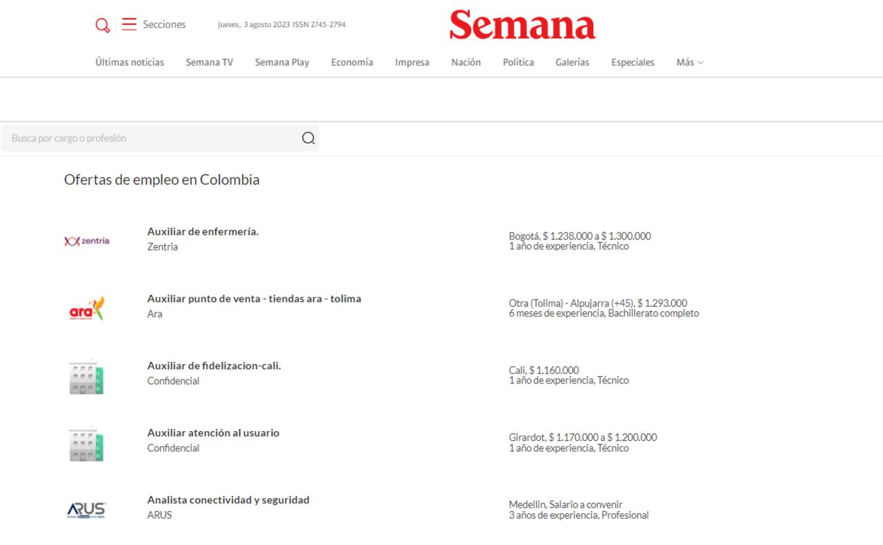 Las ofertas laborales para este 3 de agosto.