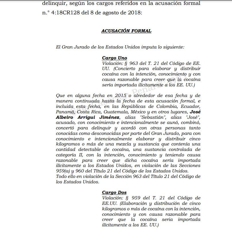 Una Corte de los Estados Unidos requiere a alias Contador por delitos relacionados con el tráfico de drogas.