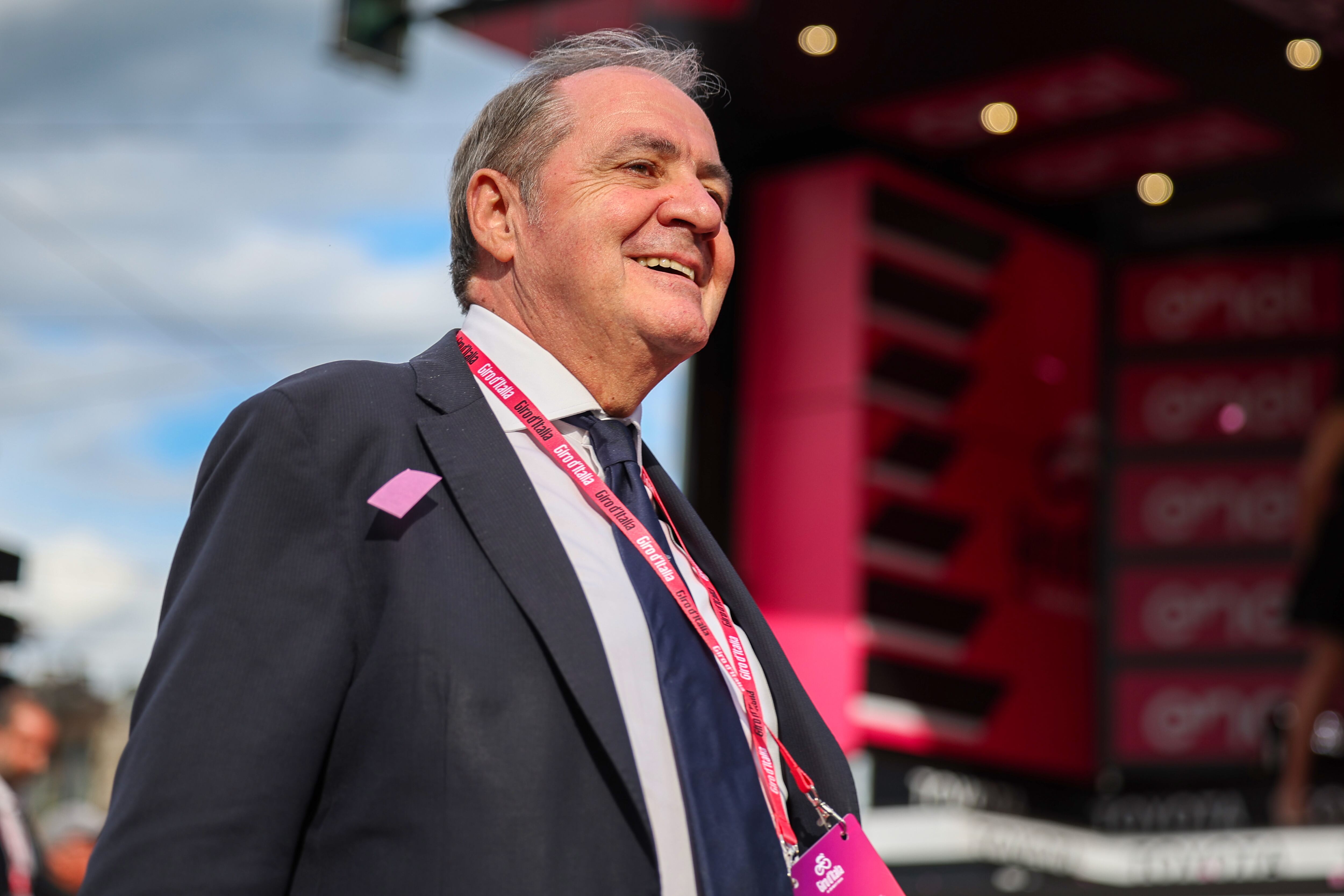 TURIN, ITALY - MAY 04: Mauro Vegni of Italy and Director of Giro d'Italia looks on at the end of the 107th Giro d'Italia 2024, Stage 1 a 140km stage from Venaria Reale to Torino on May 04, 2024 in Turin, Italy. (Photo by Sara Cavallini/Getty Images)