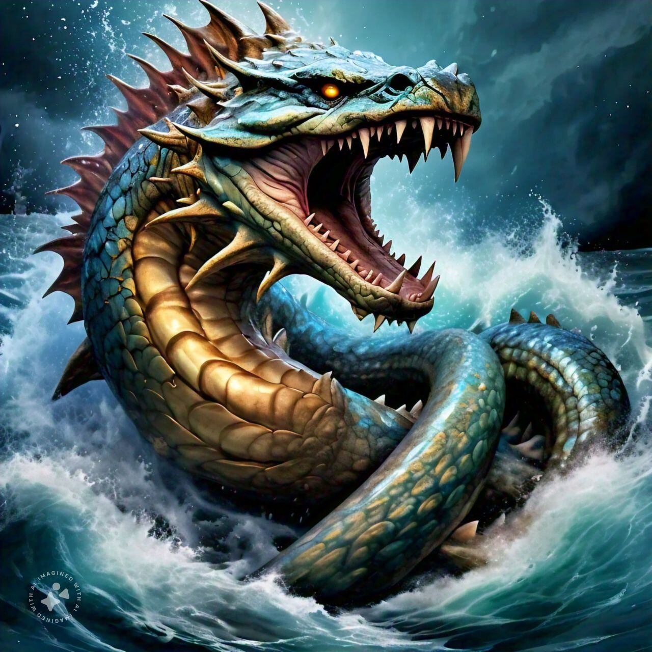 Leviatán, figura marina que es considerada un monstruo gigante que vive en lo profundo del océano.