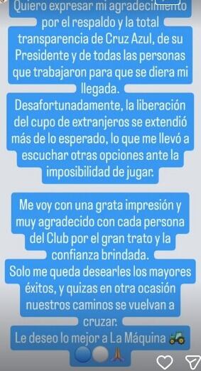 Historia de Miguel Ángel Borja en su cuenta de Instagram.