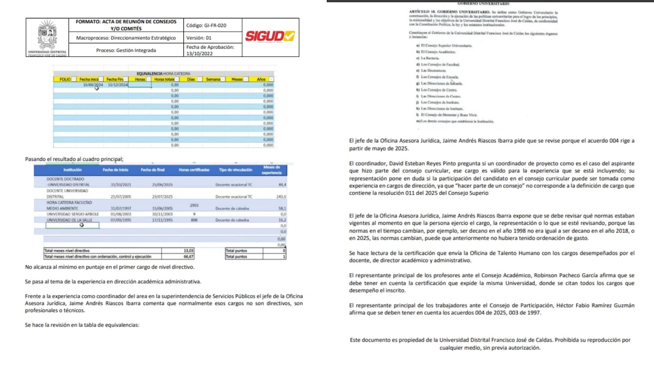 Acta de validación de candidaturas a la rectoría de la Universidad Distrital