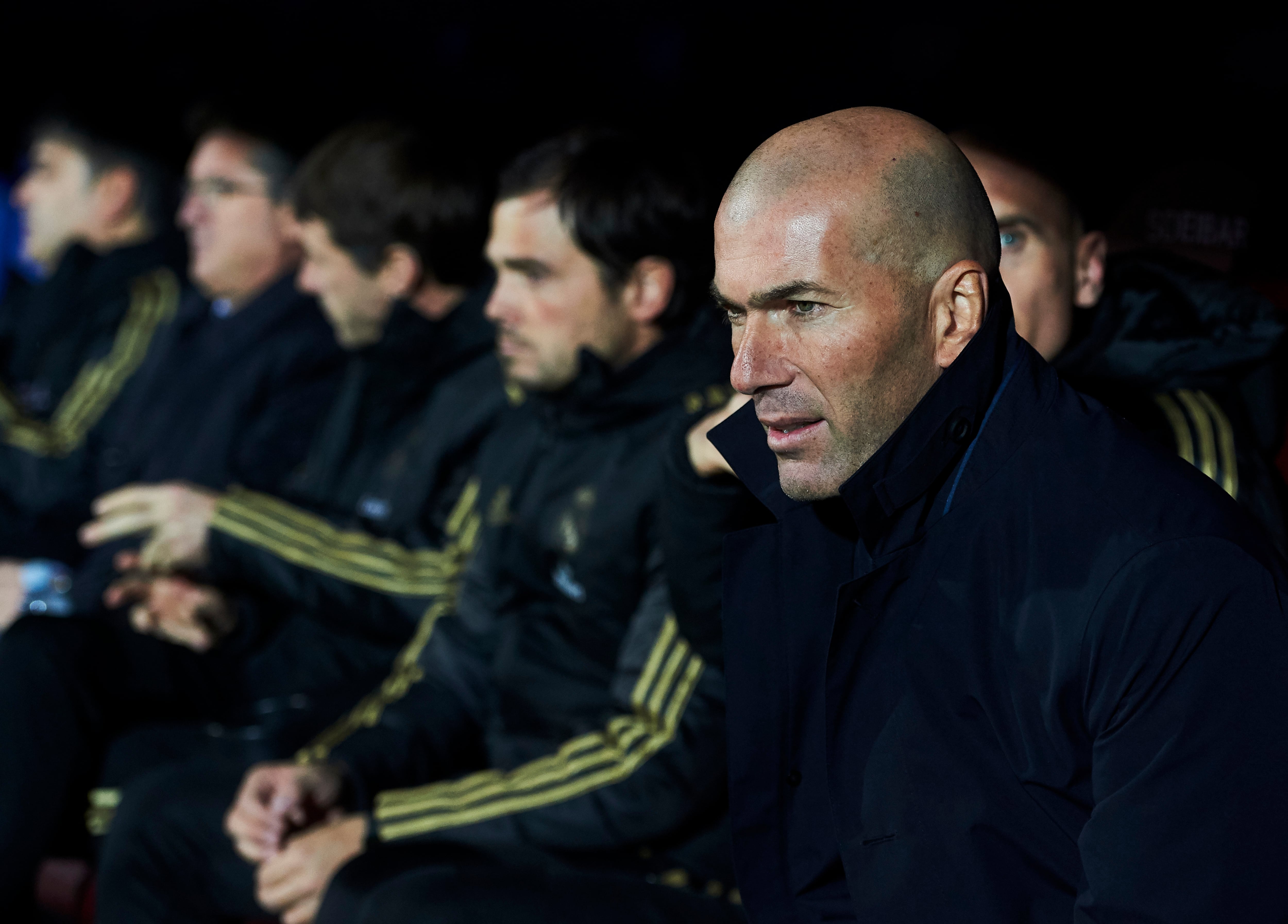EIBAR, SPAIN - NOVEMBER 09: Head coach Zinedine Zidane of Real Madrid CF reacts during the Liga match between SD Eibar SAD and Real Madrid CF at Ipurua Municipal Stadium on November 09, 2019 in Eibar, Spain. (Photo by Juan Manuel Serrano Arce/Getty Images)