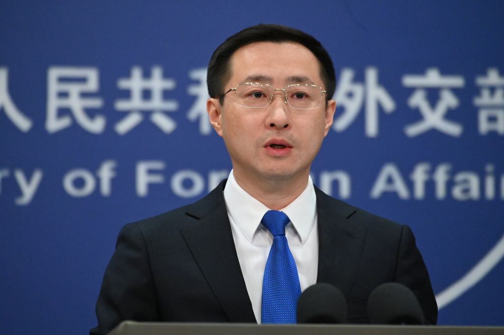 04 March 2025, China, Peking: Lin Jian, a spokesman for the Chinese Foreign Ministry, answers questions from journalists. China has reacted angrily to the tariffs imposed by the USA against the People's Republic. Photo: Johannes Neudecker/dpa (Photo by Johannes Neudecker/picture alliance via Getty Images)