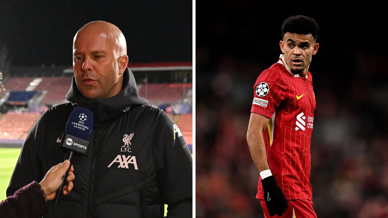Arne Slot y Luis Díaz en Liverpool
