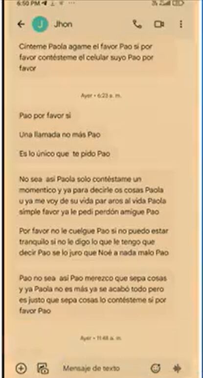 Mensaje del policía Jhon Jairo Acuña