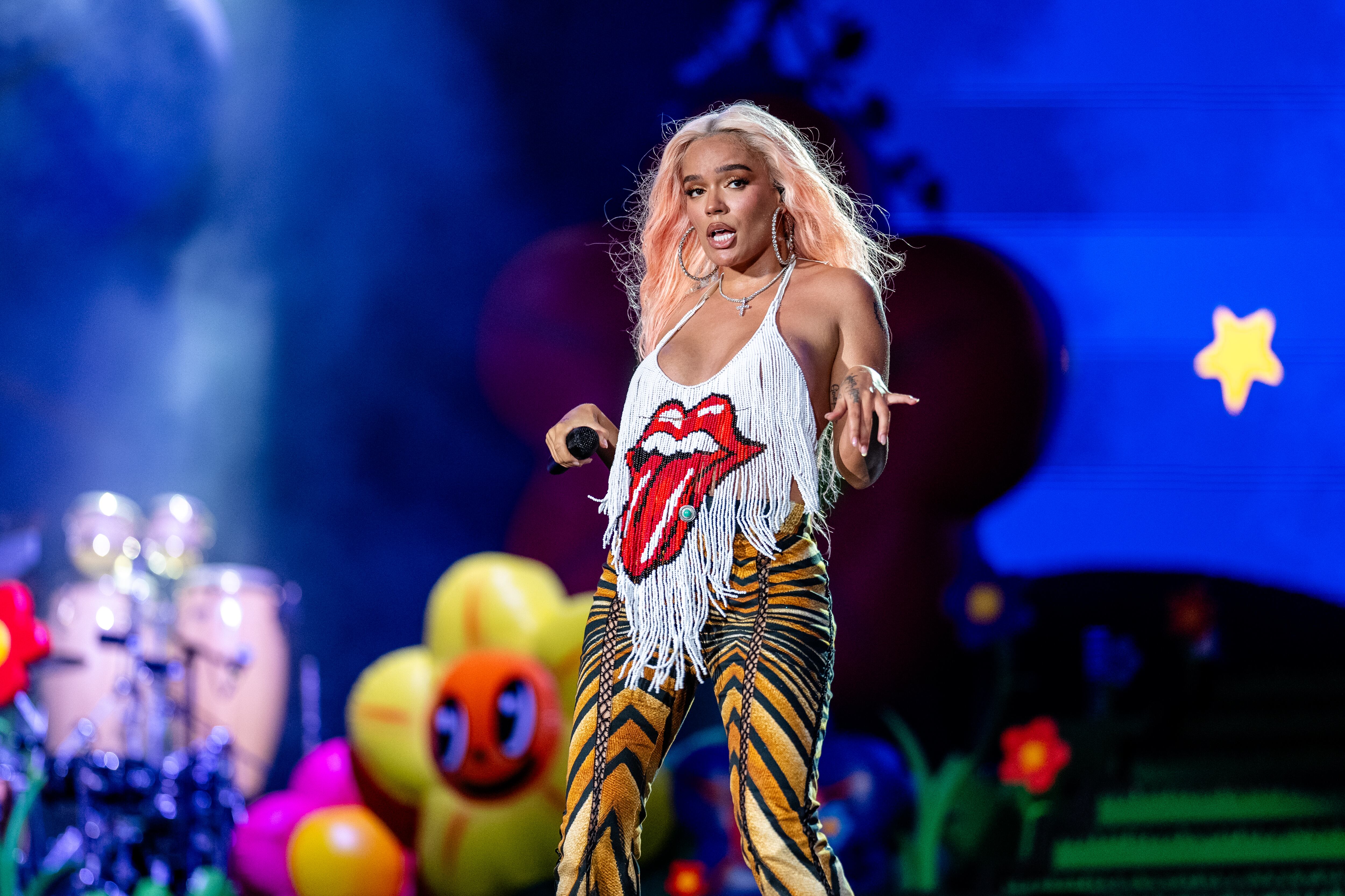 CHICAGO, ILLINOIS - AUGUST 03: Karol G performs during Lollapalooza at Grant Park on August 03, 2023 in Chicago, Illinois. (Photo by Josh Brasted/FilmMagic)