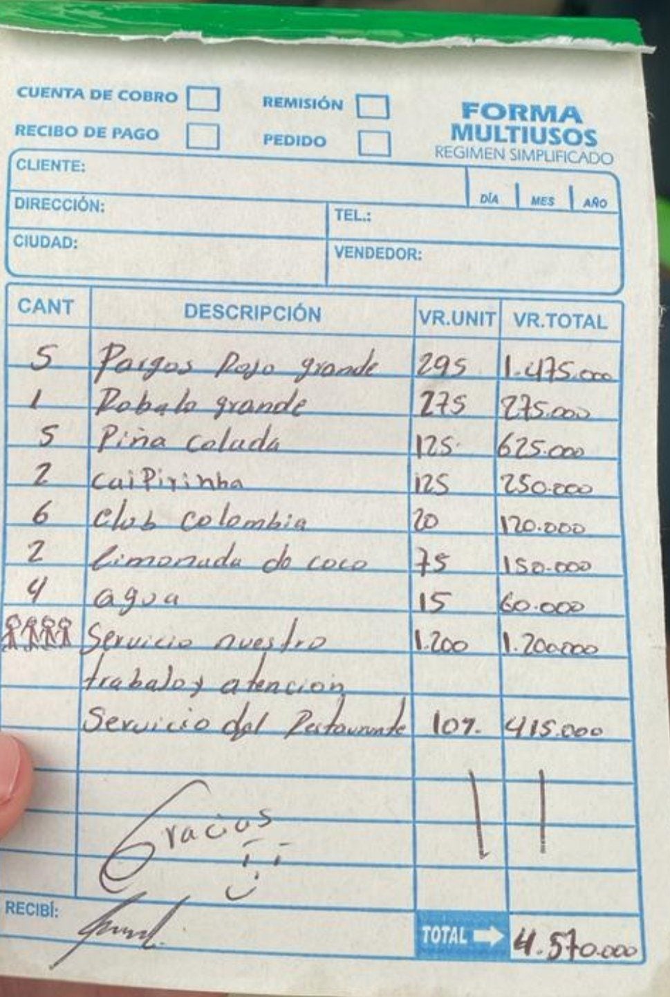 Estos fueron los precios por los productos y servicios.