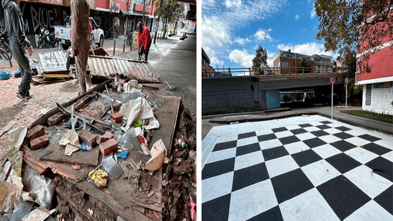 Antes y el después del espacio bajo puente de la calle 53 con avenida NQS en Teusaquillo