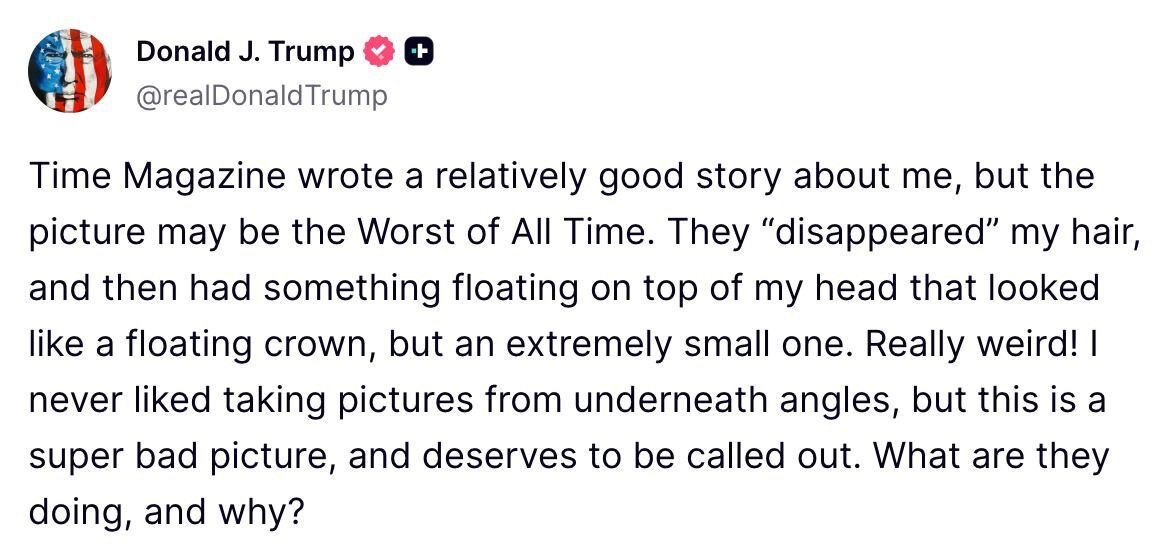 Mensaje emitido por Trump en su red social.