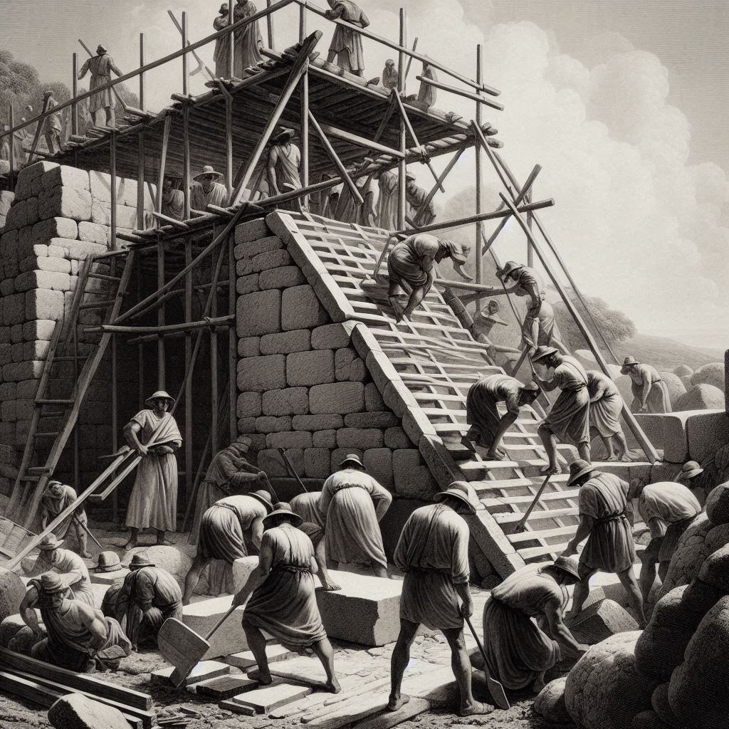 A través de la inteligencia artificial, se han creado ilustraciones que demuestran cómo las rampas podrían haber sido utilizadas por los trabajadores egipcios para elevar grandes bloques de piedra en la construcción de las icónicas pirámides.