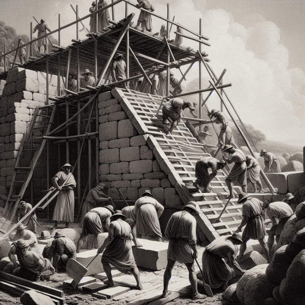 A través de la inteligencia artificial, se han creado ilustraciones que demuestran cómo las rampas podrían haber sido utilizadas por los trabajadores egipcios para elevar grandes bloques de piedra en la construcción de las icónicas pirámides.