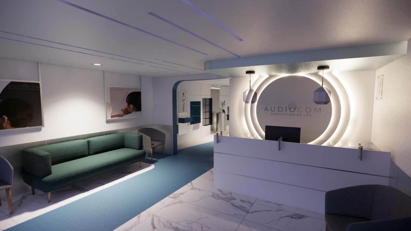 Sala de espera de una de las Clínicas de Audiocom.