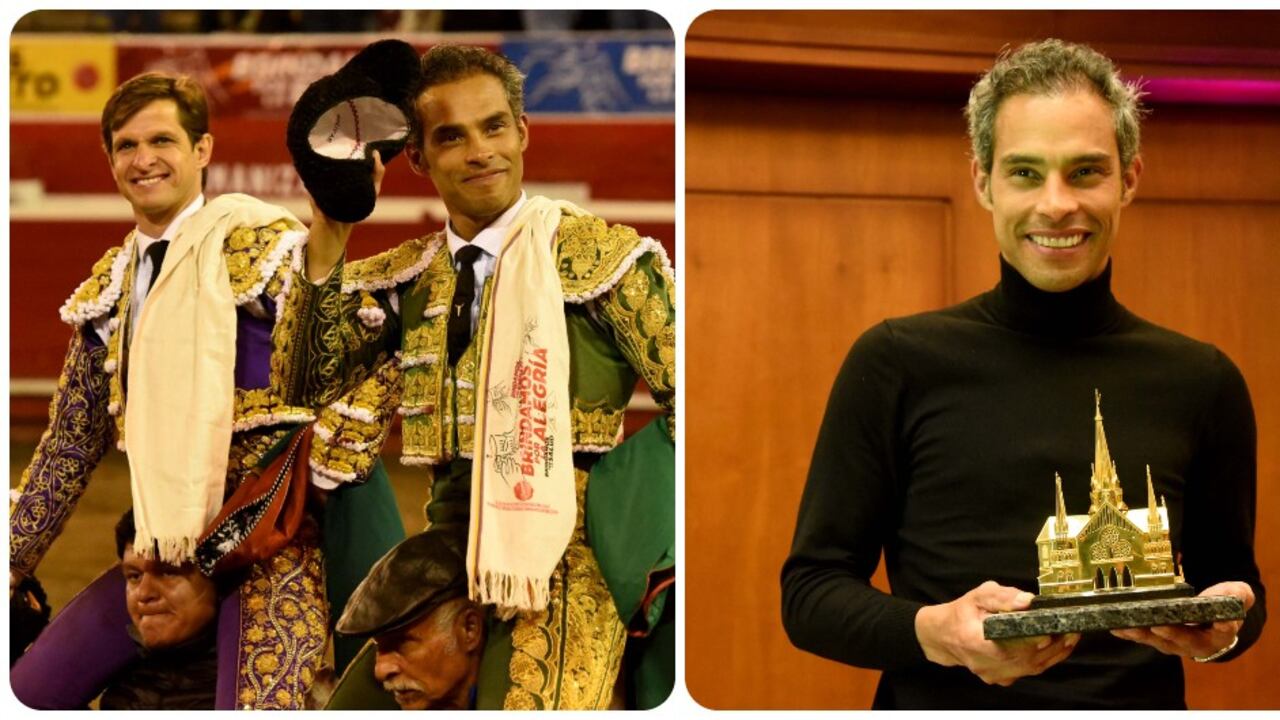 Luis Bolívar salió a hombros junto a El Juli en la última corrida de la feria 2022, y se llevó el trofeo Catedral de Manizales al torero triunfador. Manizales, 9 de enero de 2022.