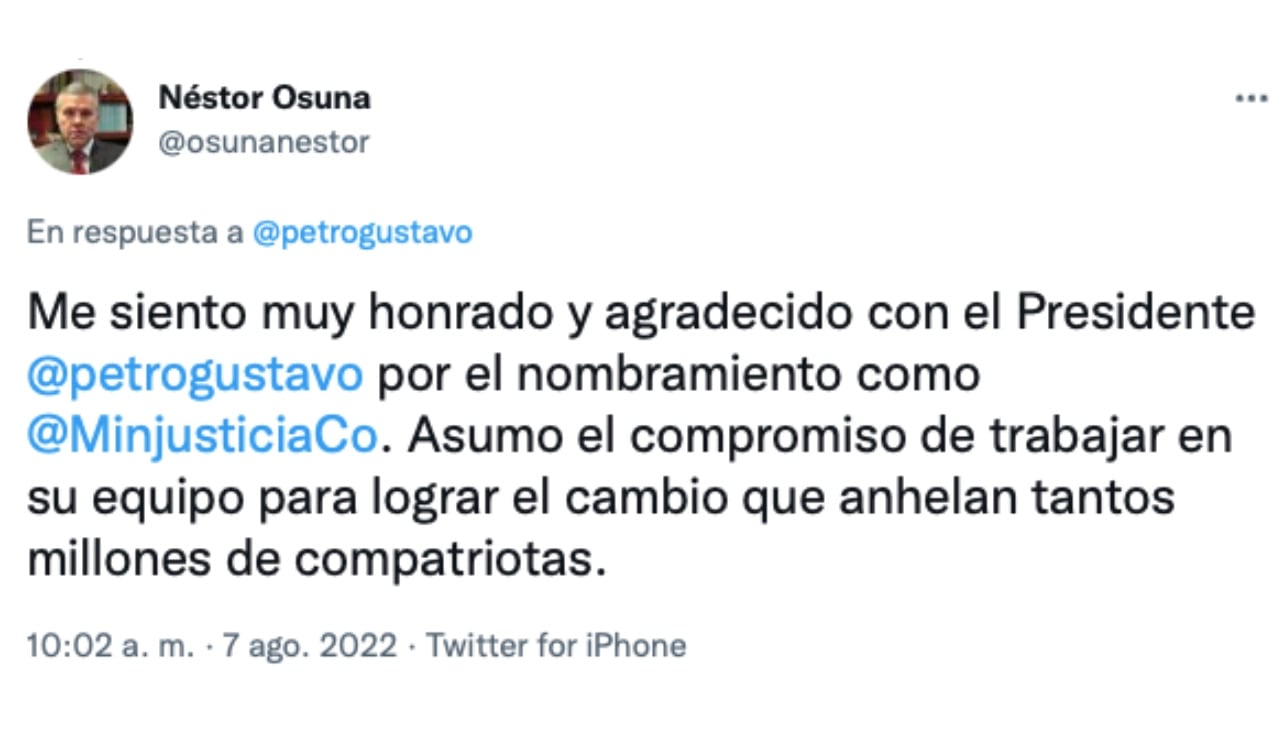 Néstor Osuna se mostró agradecido por la designación como ministro de Justicia