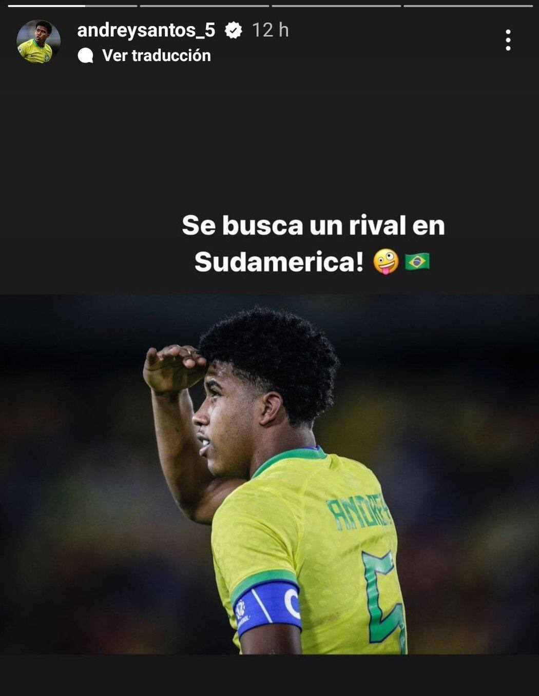 El mensaje de Andrey Santos en sus historias de Instagram.