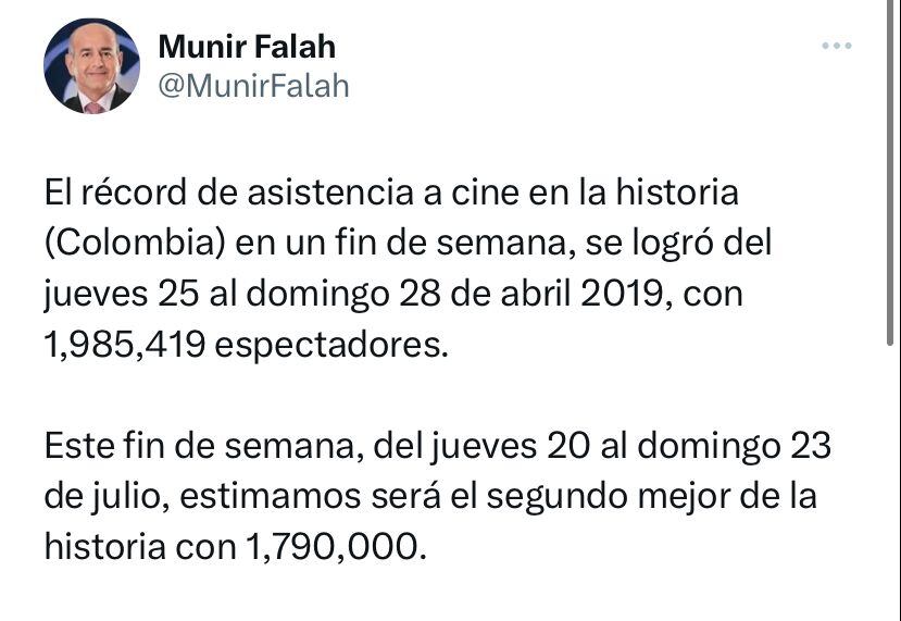 Munir Falah, presidente de Cine Colombia,  habló de las películas más vistas en el séptimo arte.