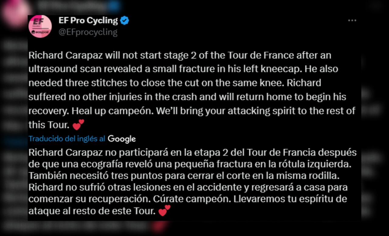 Richard Carapaz abandona el Tour de Francia.