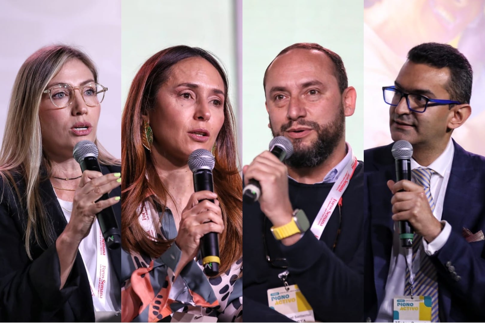 Martha Pareja, responsable de Atracción Públicos de Comfama; Lina María González, líder de Salud y Bienestar de la Fundación Saldarriaga Concha; José Manuel Santacruz, director del Instituto de Envejecimiento de la Universidad Javeriana y Víctor Saravia, senior Medical Manager Vaccines de GSK.