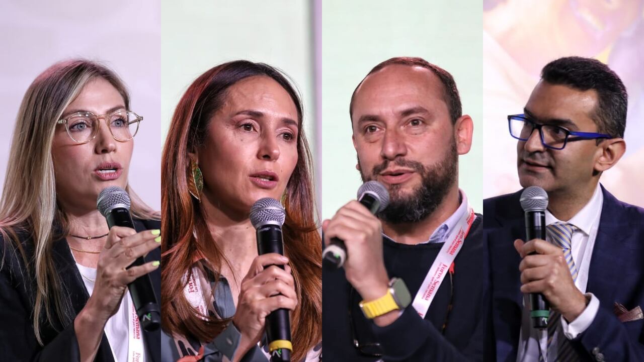 Martha Pareja, responsable de Atracción Públicos de Comfama; Lina María González, líder de Salud y Bienestar de la Fundación Saldarriaga Concha; José Manuel Santacruz, director del Instituto de Envejecimiento de la Universidad Javeriana y Víctor Saravia, senior Medical Manager Vaccines de GSK.