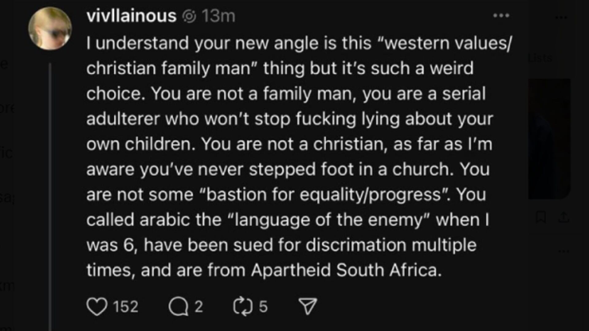 Publicación hecha por la hija de Elon Musk, Vivian Wilson.