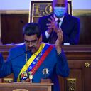 Venezuelan President Nicolas Maduro delivers his annual address to the nation before lawmakers at the National Assembly in Caracas, Venezuela, Tuesday, Jan. 12, 2021. (AP Photo/Matias Delacroix)