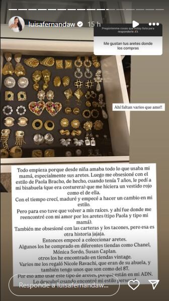 La influencer Luisa Fernanda W responde la pregunta sobre sus aretes y muestra cuáles utiliza.