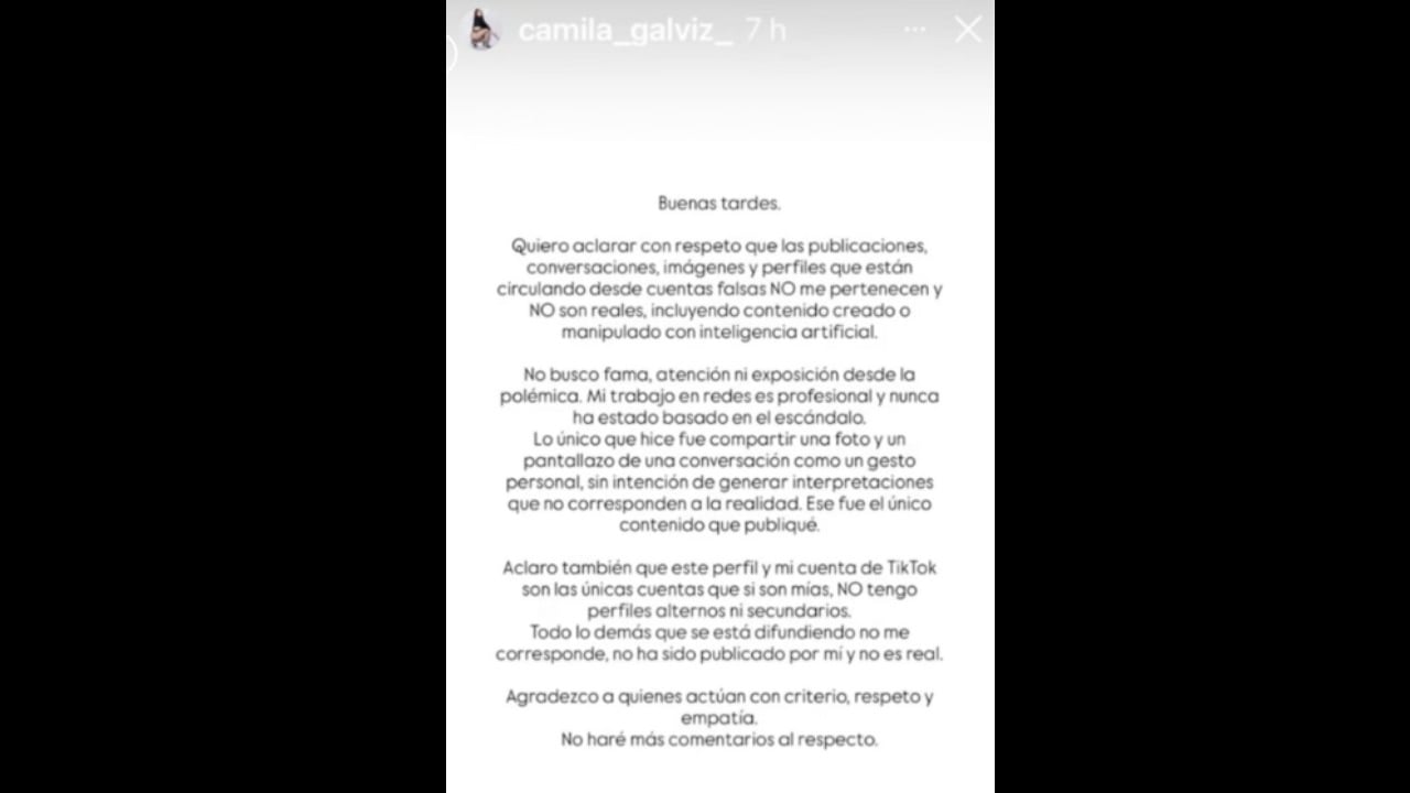Camila Galviz se pronunció por señalamientos
