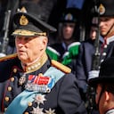 El rey Harald en la ceremonia de bienvenida a los reyes de Dinamarca el 14 de mayo de 2024 en Oslo, Noruega.
