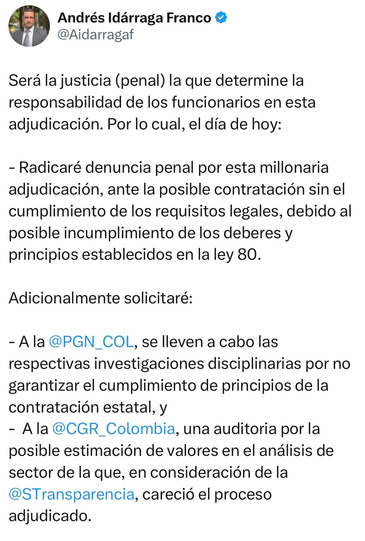 Mensaje secretario de Transparencia Casa de Nariño