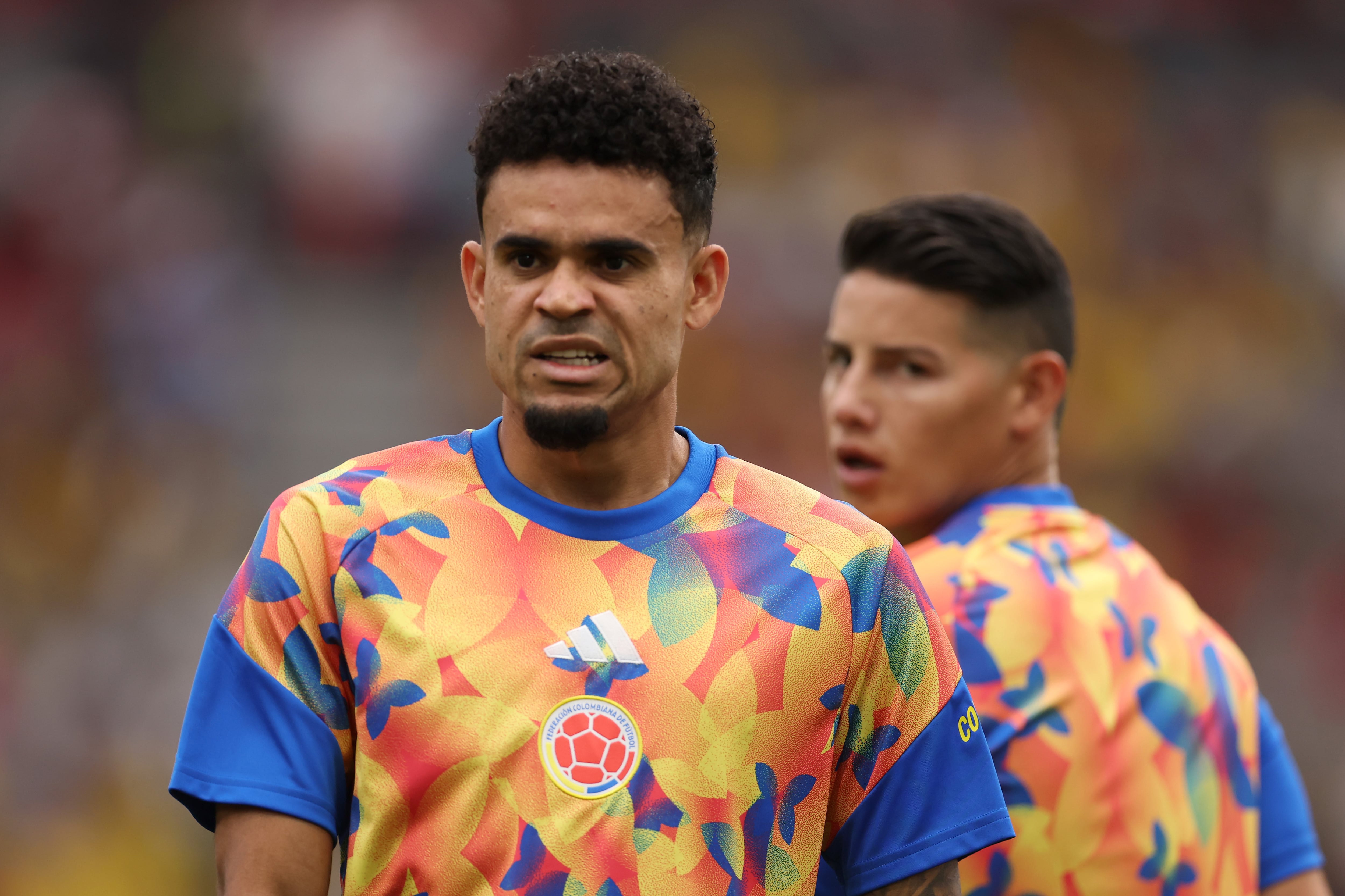VANCOUVER, CANADA - JULY 07: Luis Diaz #7 of Colombia warms up before the FIFA World Cup 2026 Round of 16 match between Switzerland and Colombia at BC Place Vancouver on July 07, 2026 in Vancouver, British Columbia, Canada. (Photo by Alex Pantling - FIFA/FIFA via Getty Images)