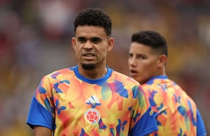 VANCOUVER, CANADA - JULY 07: Luis Diaz #7 of Colombia warms up before the FIFA World Cup 2026 Round of 16 match between Switzerland and Colombia at BC Place Vancouver on July 07, 2026 in Vancouver, British Columbia, Canada. (Photo by Alex Pantling - FIFA/FIFA via Getty Images)