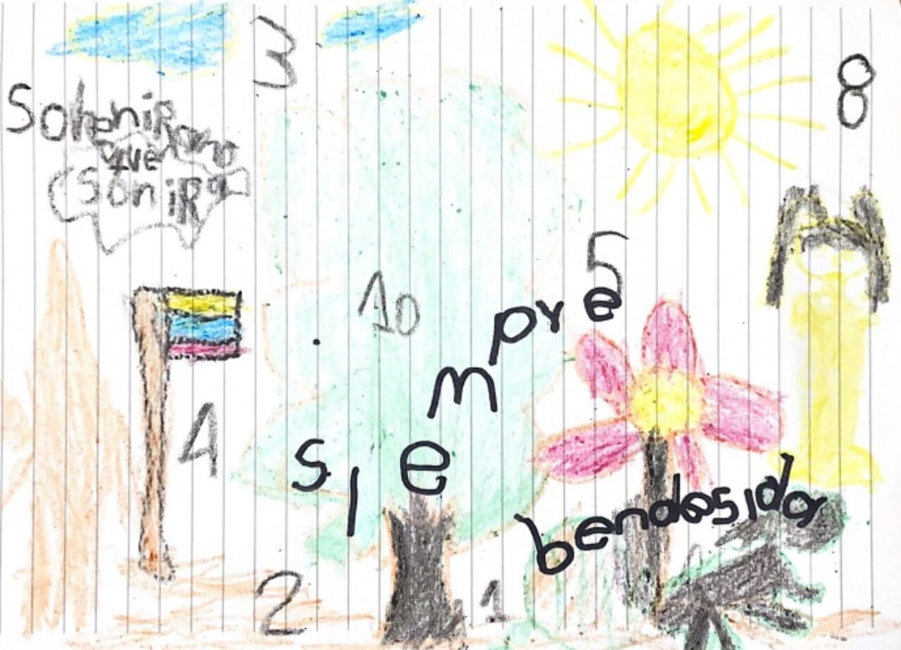 Dibujos realizados por los menores hallados en el Guaviare para Wilson, el perro que los acompañó.