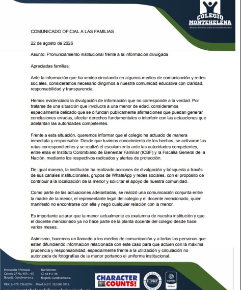 Comunicado Colegio Montehelena Bilingüe
