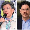 El expresidente Juan Manuel Santos, la exalcaldes de Bogotá Claudia López y el candidato presidencial Iván Cepeda.