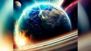 Ilustración del planeta Tierra sometido a fuerzas cósmicas.
