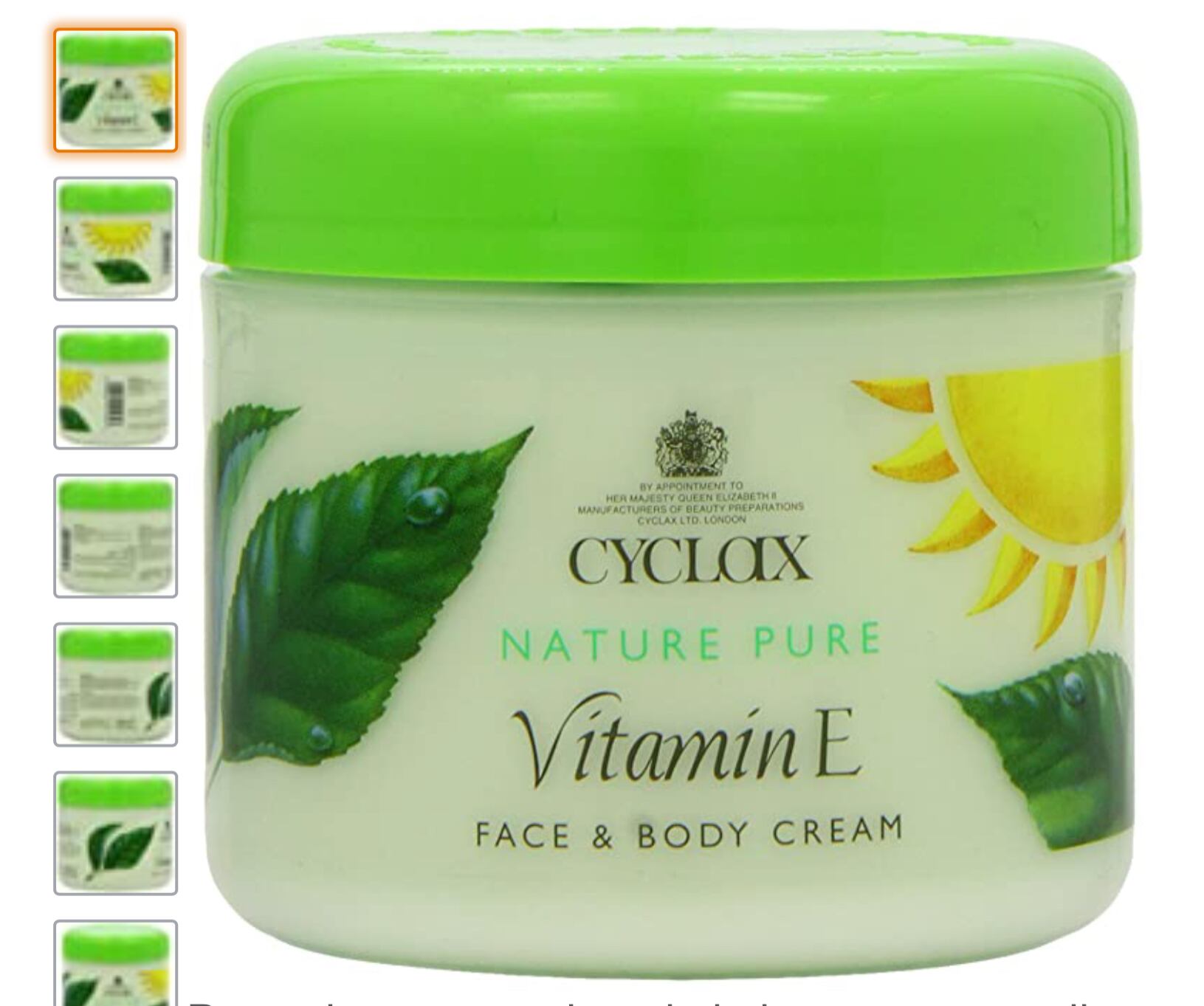 La crema Cyclax con vitamina E, la favorita de la reina. De hecho, lleva su sello como proveedora real en su etiqueta.