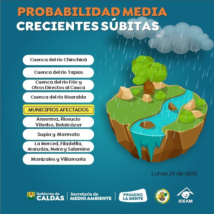 En Caldas se tiene probabilidad de deslizamiento y crecientes súbitas