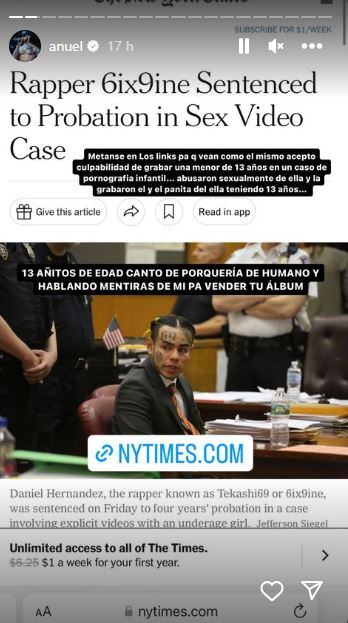 Anuel arremetió en contra de Tekashi 6ix9ine.