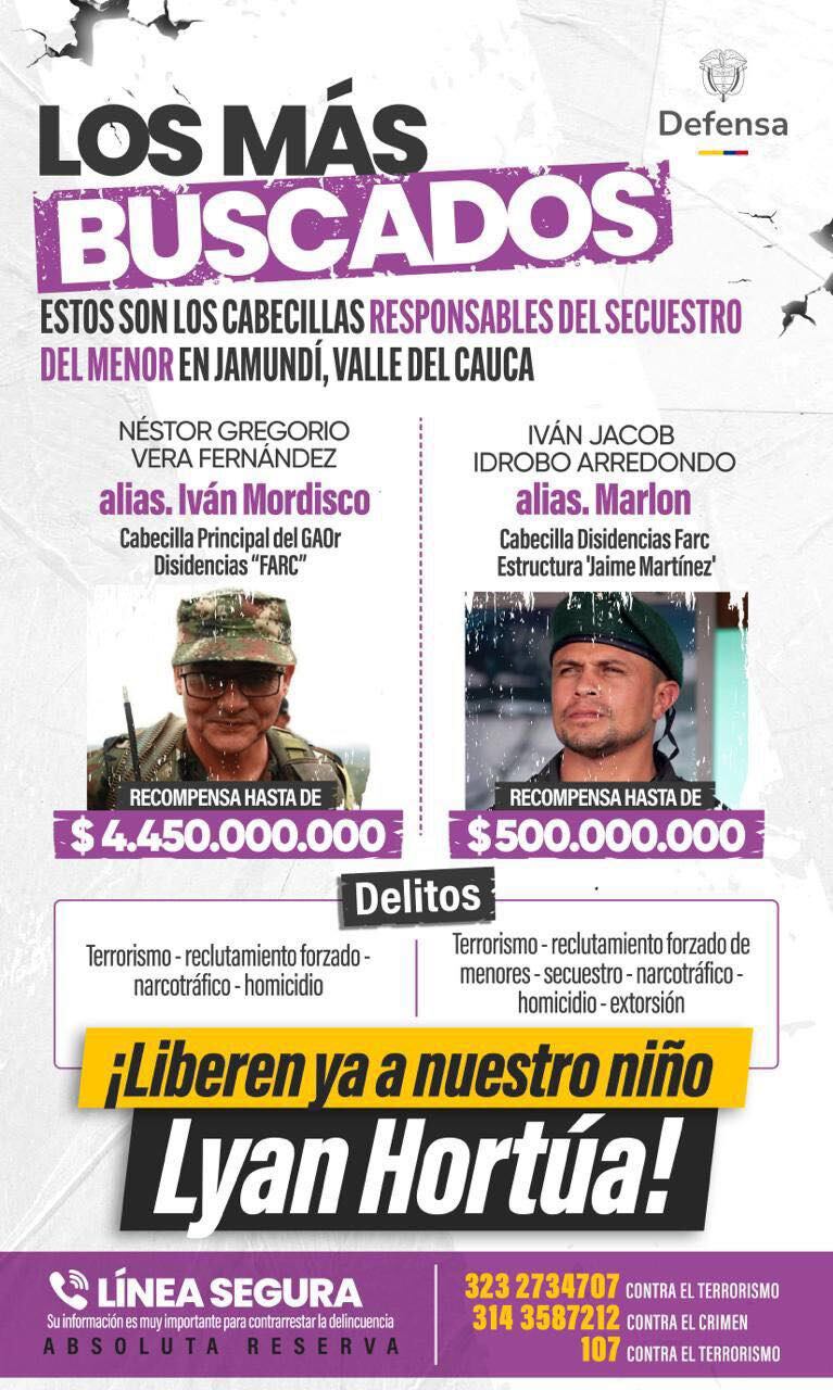 Ofrecen millonarias recompensas por alias Iván Mordisco y alias Marlon, cabecillas de las disidencias de las FARC.
