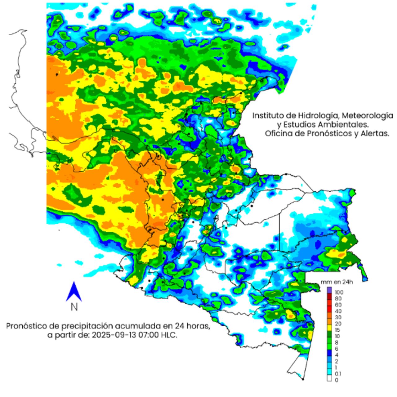 El mapa del Ideam con el pronóstico del clima para este 13 de septiembre de 2025