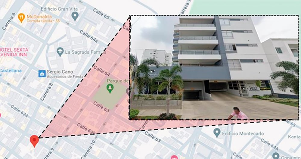 Ubicación del edifico de Andrés Calle donde se habría entregado el dinero.