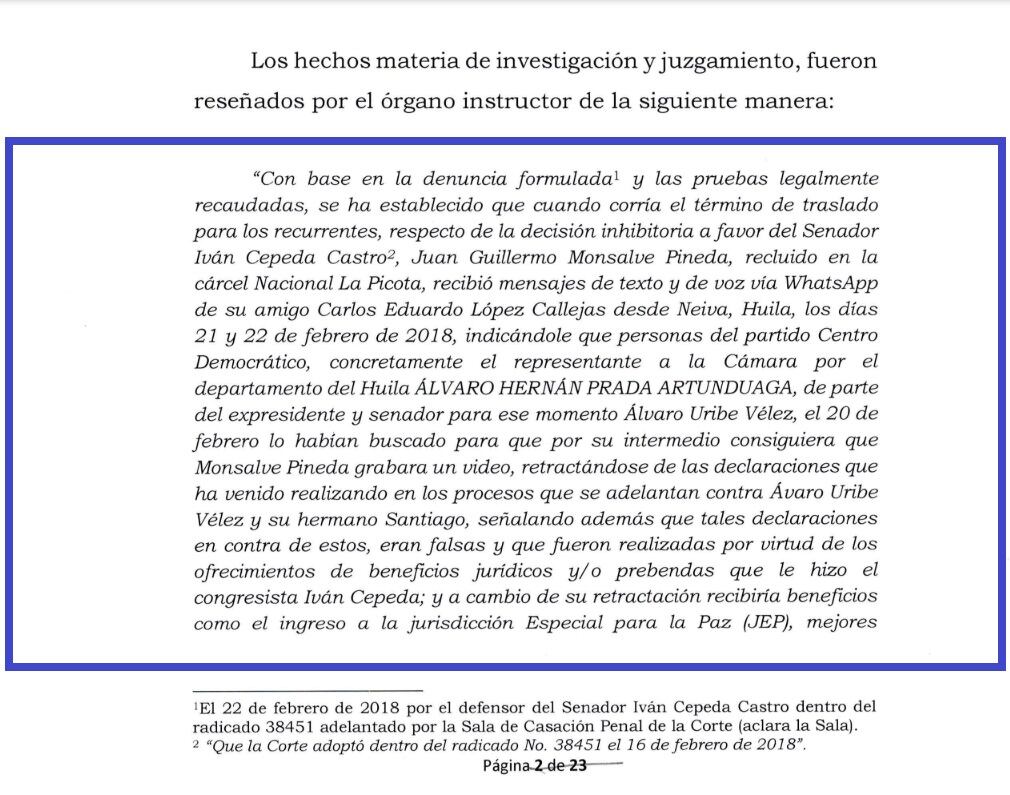 Corte Suprema deja en firme proceso contra el excongresista Álvaro Hernán Prada.